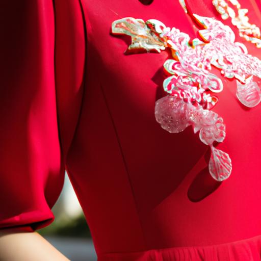 Áo dài truyền thống màu đỏ với đính nổi tinh tế