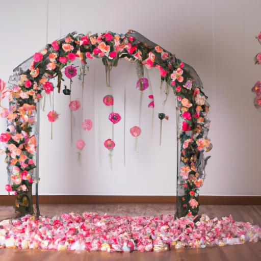 Một backdrop chụp hình cưới tự làm với hoa lá tạo nên không gian lãng mạn cho bộ ảnh cưới của bạn