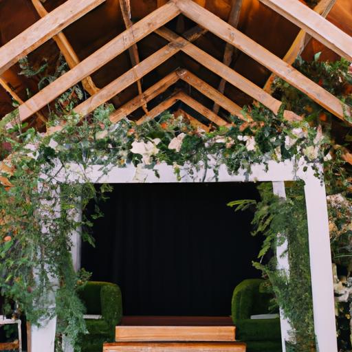 Background sân khấu đám cưới gỗ và rau cỏ tạo nên không gian lãng mạn và gần gũi.