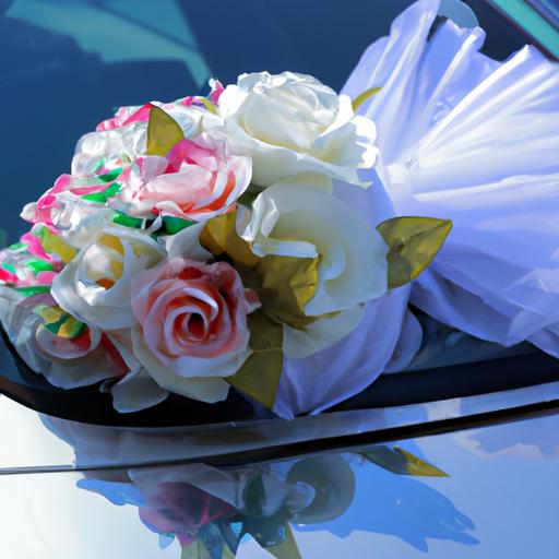 Bó hoa giả thanh lịch để trang trí xe cưới