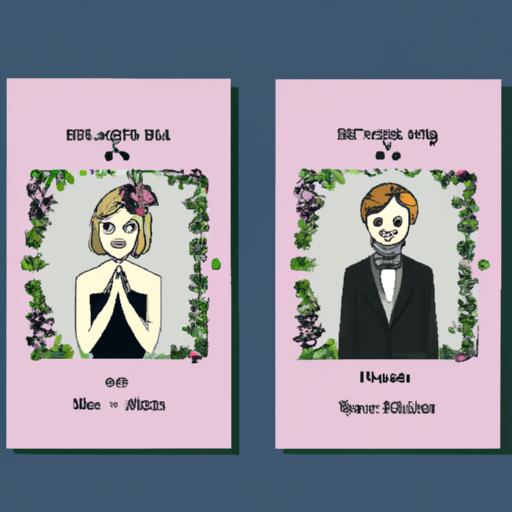 Cặp đôi cầm thiệp cưới với hoa văn trang trí vector