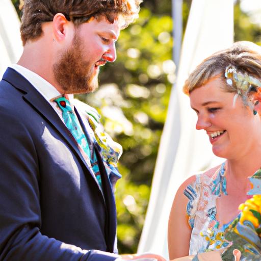 Một cặp đôi hạnh phúc chia sẻ lời thề trọn đời trong đám cưới của mình
