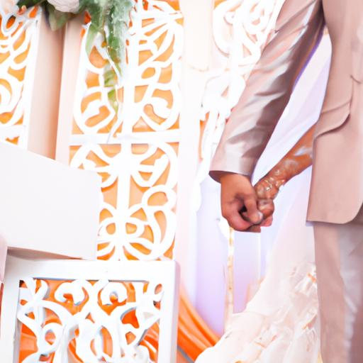 Cặp đôi nắm tay trước bàn thờ đám cưới được trang trí tinh tế