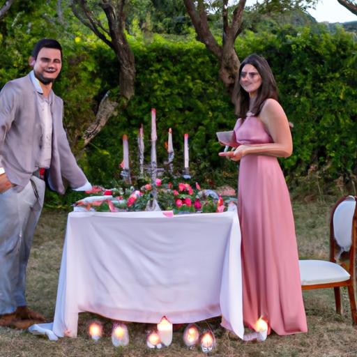 Cặp đôi thưởng thức bữa tiệc cưới lãng mạn và thanh lịch trong khu vườn đẹp