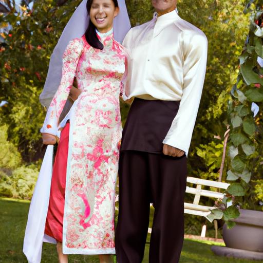 Cặp đôi trẻ trong trang phục cưới truyền thống