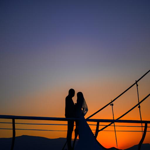 Cặp đôi đứng trên cầu với hoàng hôn nền nền tảng tại Đà Nẵng