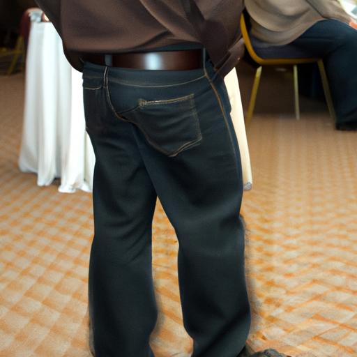 Một chàng trai trẻ tự tin diện quần jean tại sự kiện trang trọng