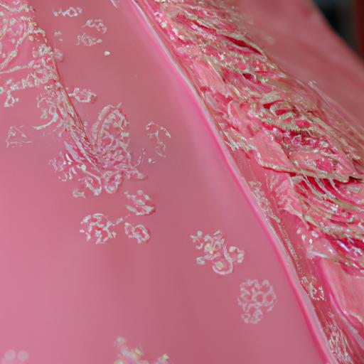 Chi tiết những hoa văn tinh tế trên bộ áo dài màu hồng pastel.