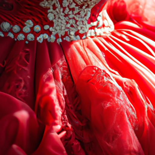Gần cận các chi tiết tinh xảo trên bộ váy cưới màu đỏ