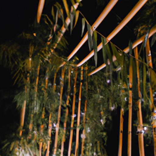 Cổng đám cưới lá dừa và tre tự nhiên với đèn lấp lánh