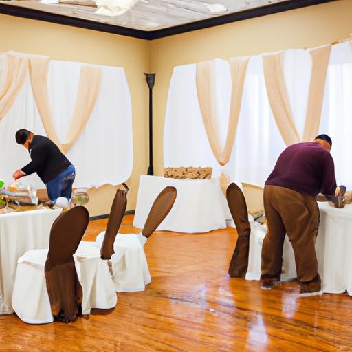 Đội ngũ trang trí nhanh chóng hoàn thành không gian đám cưới