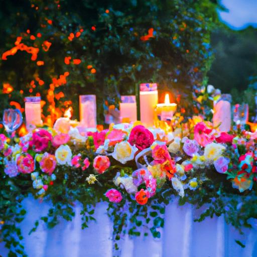 Không gian tiệc cưới được trang trí đẹp mắt với hoa và nến.