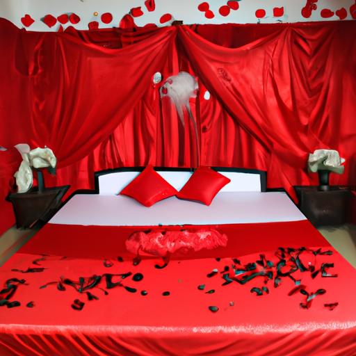 Phòng ngủ trang trí đám cưới với màu đỏ chủ đạo