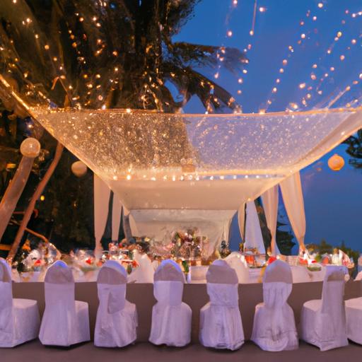 Tiệc cưới tại Hồ Bích Trâm, với trang trí đẹp mắt và ánh sáng tạo nên không khí lãng mạn.