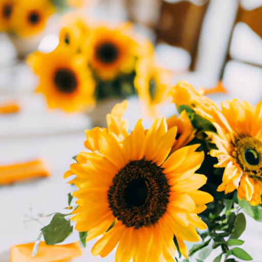 Trang trí bàn tiệc với hoa hướng dương cho đám cưới