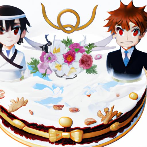Chiếc bánh cưới của Conan và Haibara được trang trí với các nhân vật và biểu tượng yêu thích của họ.