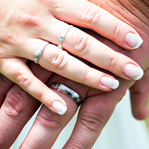 Cặp đôi chụp ảnh lưu niệm với nhẫn cưới trên tay