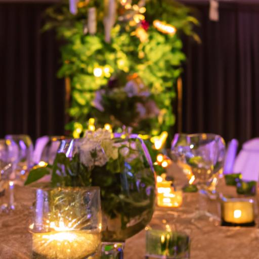 Một bàn tiệc tuyệt đẹp trong đám cưới với cặp đèn cầy làm trung tâm điểm nhấn.