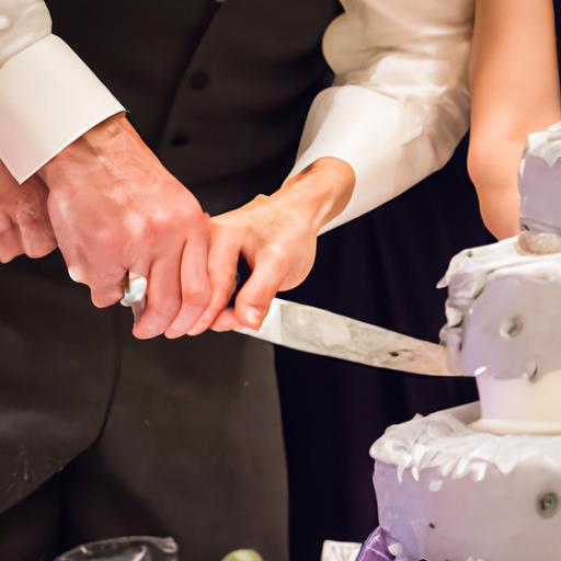 Đôi uyên ương cùng cắt bánh cưới trước sự chứng kiến của khách mời