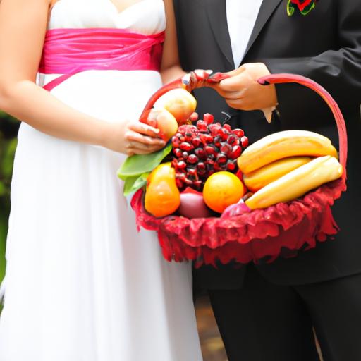 Cặp đôi vui vẻ cùng giỏ trái cây
