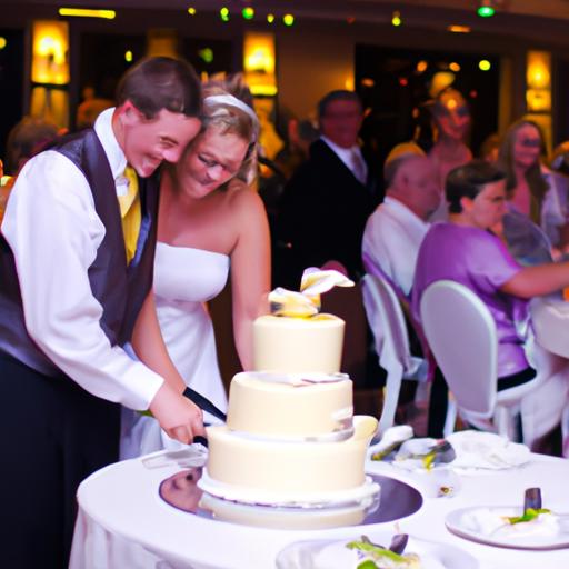 Cặp đôi hạnh phúc cắt bánh cưới tại nhà hàng Venus, bên cạnh đó là những người thân yêu của họ.