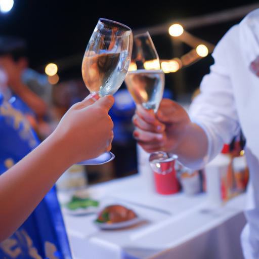 Cặp đôi nâng ly rượu sâm panh trong bữa tiệc cưới tại Vũng Tàu