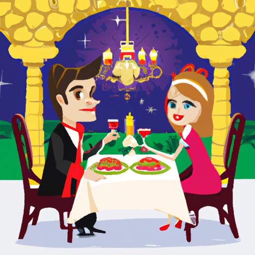 Một cặp đôi tận hưởng bữa tối lãng mạn tại nhà hàng cung đình.