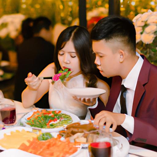 Cặp đôi thưởng thức bữa tiệc tại tiệc cưới Biên Hòa