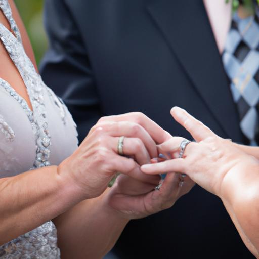 Cặp đôi trao nhẫn cưới trong lễ cưới.