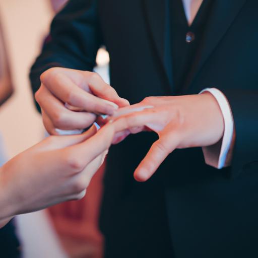Một cô dâu đeo nhẫn cưới lên ngón tay chú rể trong lễ cưới