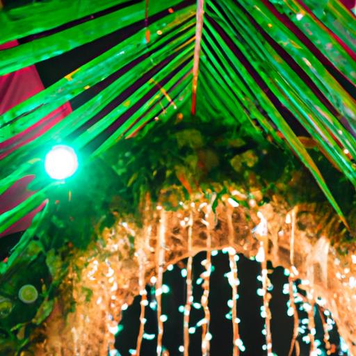Cổng đám cưới bằng lá dừa tự làm với đèn LED.