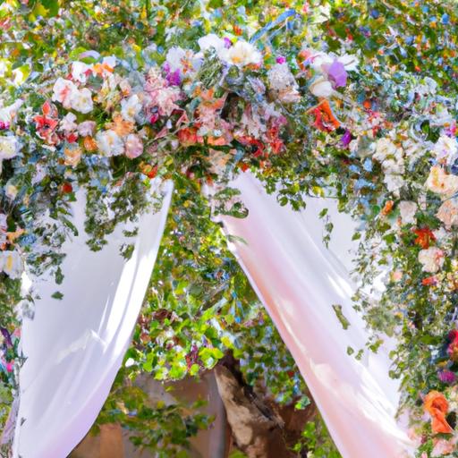 Một cổng hoa đẹp làm nền tảng cho lễ cưới.