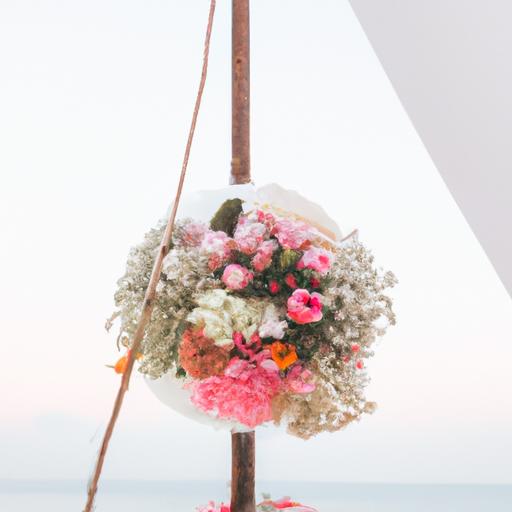 Đám cưới lãng mạn tại bãi biển với phong cách bohemian và hoa tươi sặc sỡ.