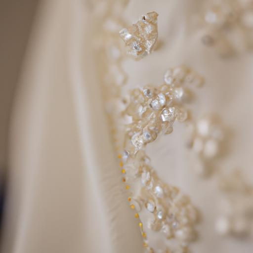 Gần cận chi tiết trên chiếc váy cưới của cô dâu với những chi tiết tinh xảo