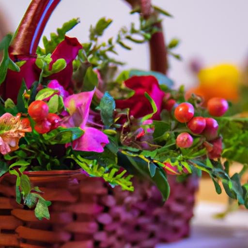 Giỏ hoa đầy màu sắc thích hợp trang trí bàn tiệc cưới