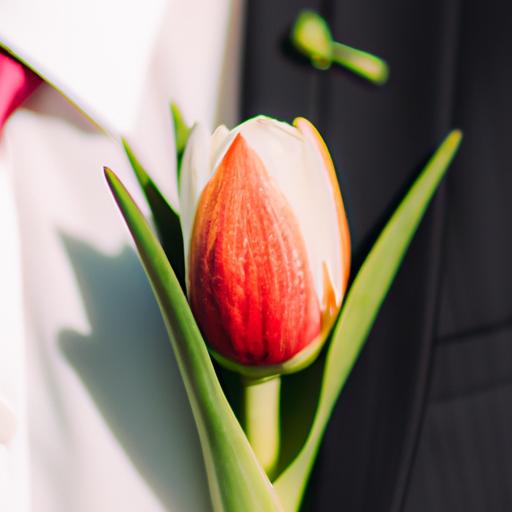 Hoa cài áo của chú rể được làm từ hoa tulip
