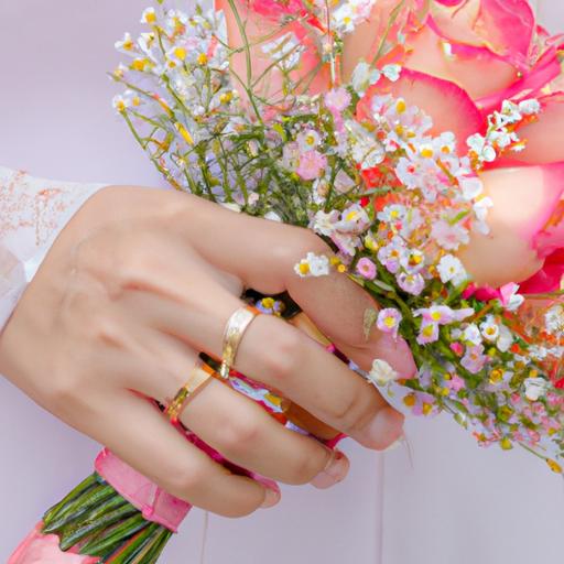 Bó hoa cưới cầm tay đẹp kết hợp với chiếc nhẫn cưới