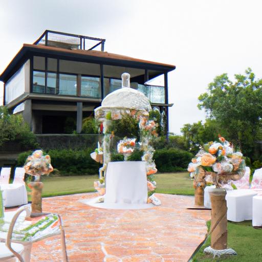 Không gian ngoài trời tuyệt đẹp với khu vườn và mái vòm hoa tươi cho lễ thành hôn tại Trung tâm Hội nghị Tiệc cưới Diamond Place.