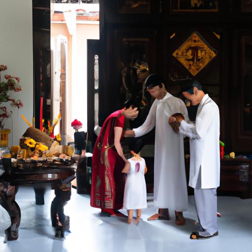 Gia đình cúng bái tại bàn thờ tổ tiên trong lễ khấn lễ gia tiên