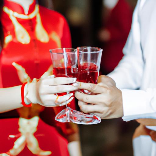 Đôi uyên ương cầm ly rượu sâm banh đám cưới trong ngày cưới