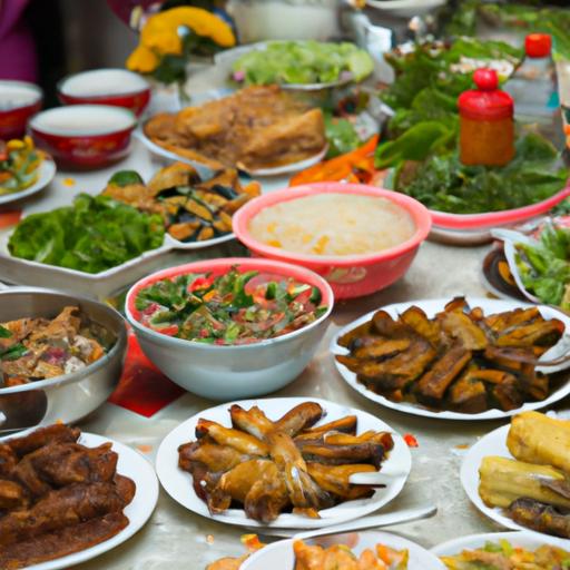 Một mâm cỗ cưới truyền thống Việt Nam với nhiều món trên bàn