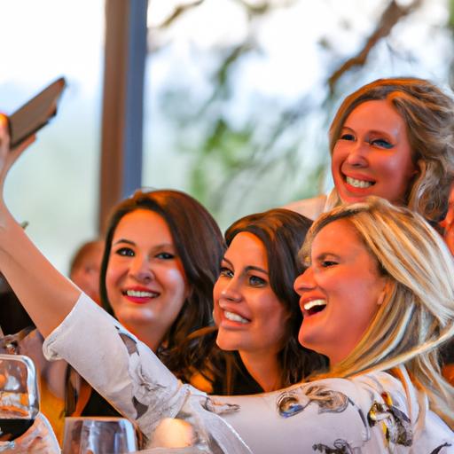 Một nhóm khách mời cười đùa và chụp ảnh selfie tại tiệc cưới