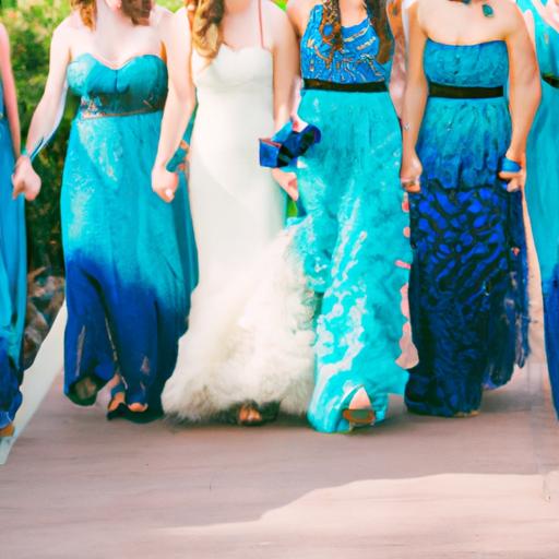 Nhóm phù dâu trong những chiếc đầm đuôi cá đi dạo trên lối đi cưới