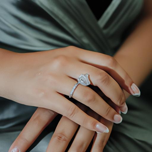 Gần cận về bàn tay của cô dâu với nhẫn cưới đeo ở ngón tay áp út