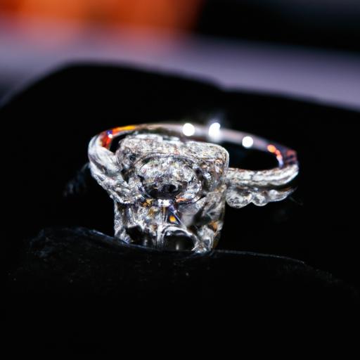 Nhẫn cưới Huy Thanh Jewelry được trang trí kim cương sang trọng trên nền đệm nỉ đen