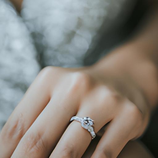 Một góc nhìn cận cảnh của chiếc nhẫn cưới kim cương PNJ trên ngón tay của cô dâu