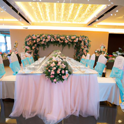 Không gian phòng tiệc sang trọng tại nhà hàng tiệc cưới Glorious được trang trí bằng những bó hoa tinh tế và đèn chùm pha lê đẳng cấp.