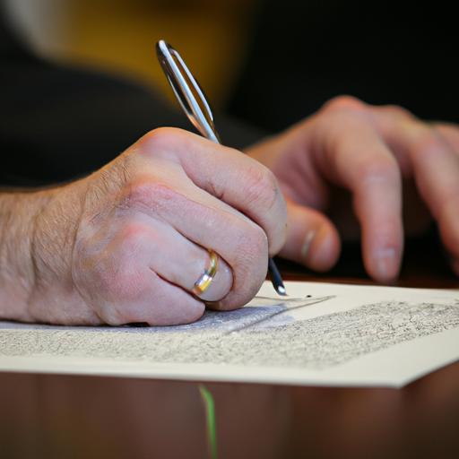 Trai đeo nhẫn cưới tay phải ký tên vào giấy tờ quan trọng.