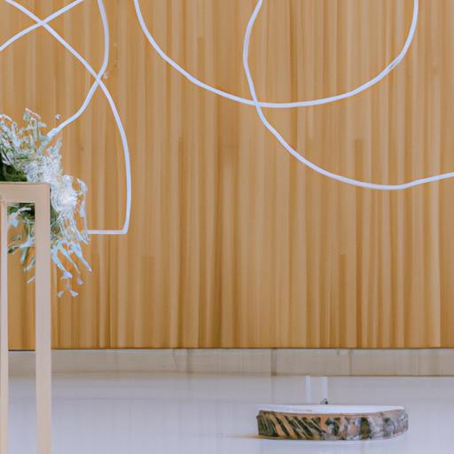 Trang trí đơn giản với hoa trắng và hình dạng hình học trong đám cưới.