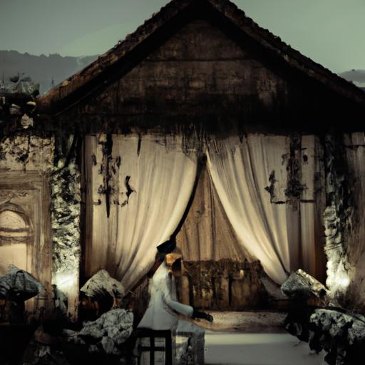 Trang trí sân khấu đám cưới ấm cúng với các chi tiết mộc mạc và đèn ấm áp trong phòng khách